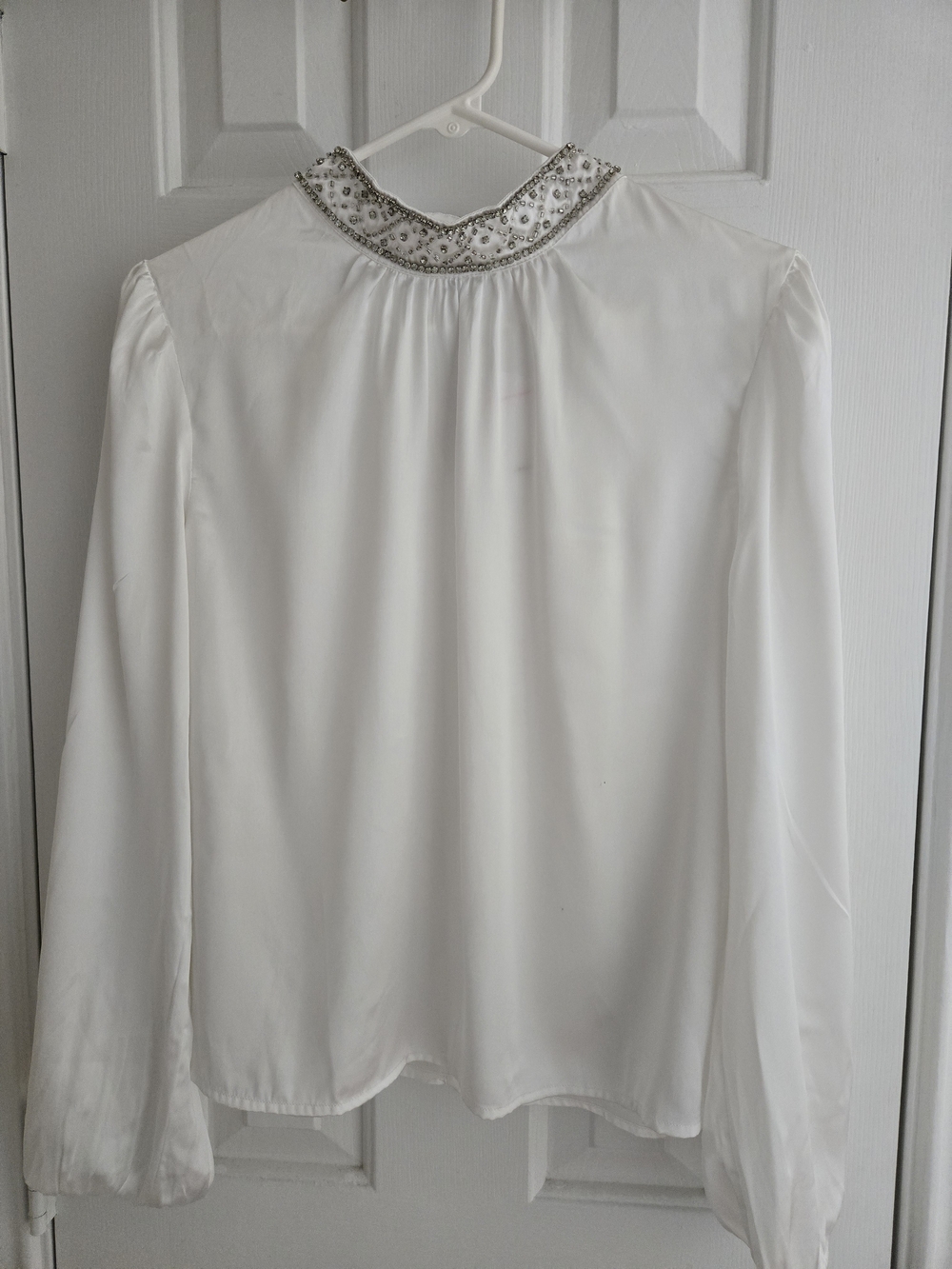 K.I.T. Satin Blouse Rhinestone Beaded Mock Neck Women's Size Large NWT